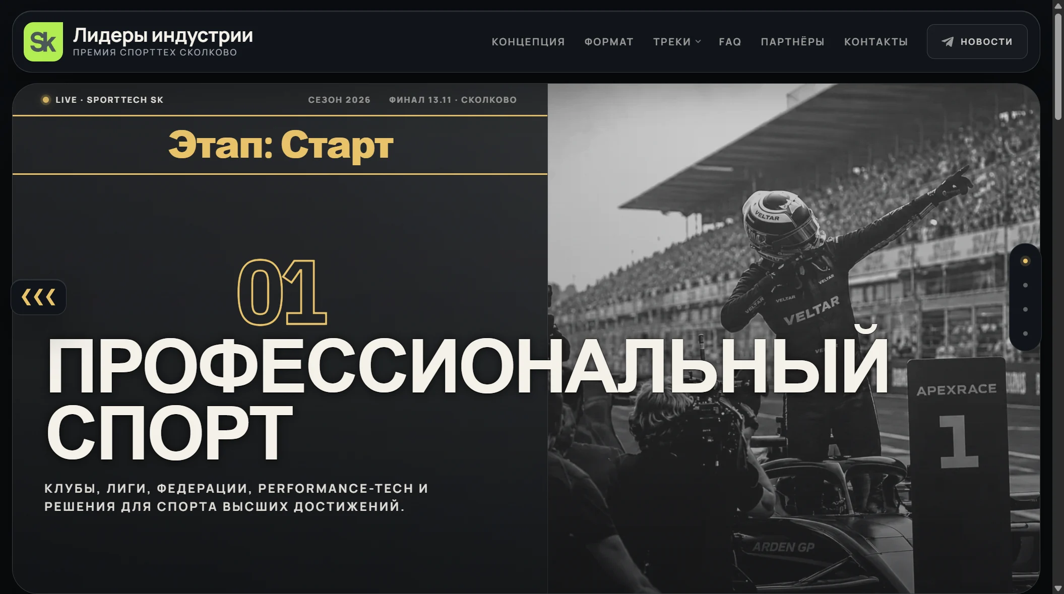 Страница трека «Профессиональный спорт» премии «Лидеры индустрии»